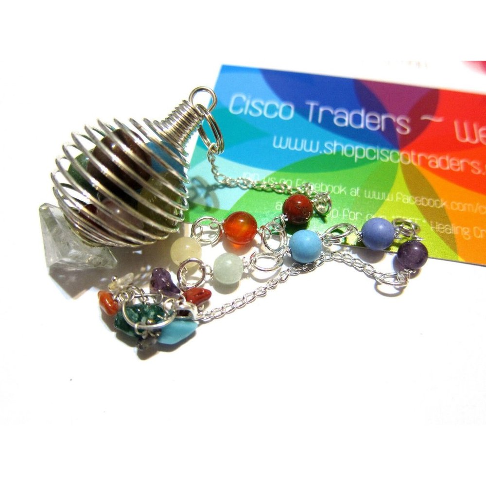 Chakra Crystals Cage Pendulum with Quartz Pyramid